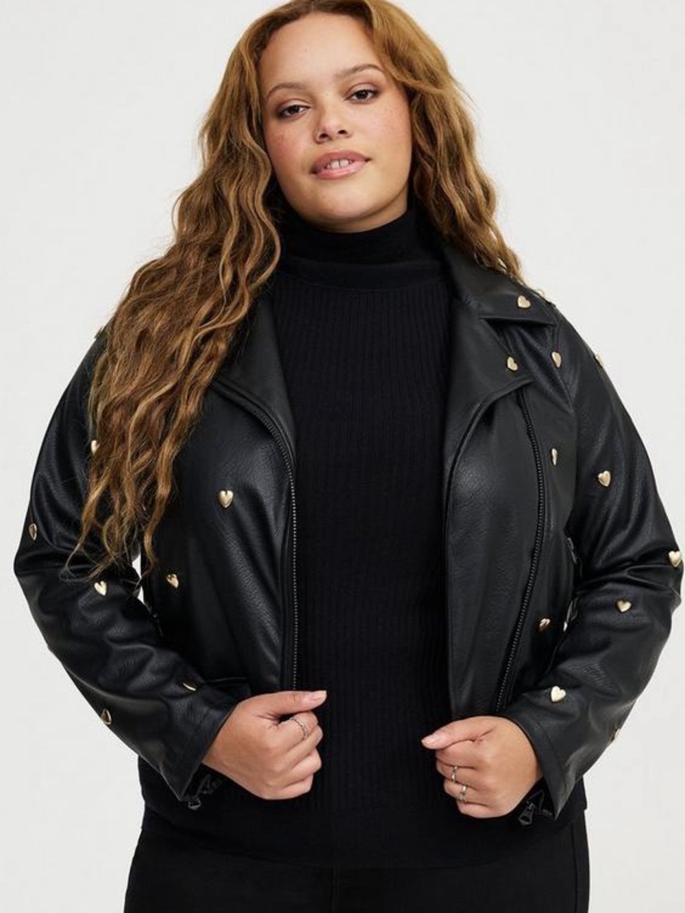 Torrid | Studded Heart Textured Moto Jacket in Deep Black, 1X NWT